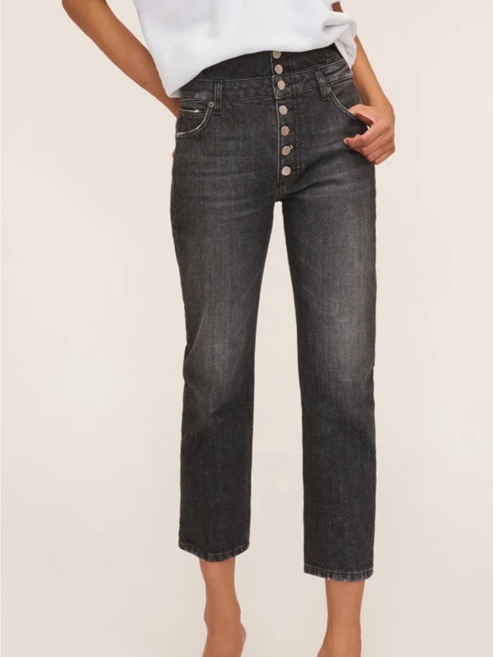 Marissa Webb Black Wash High-Rise Cropped Button-Fly Jeans